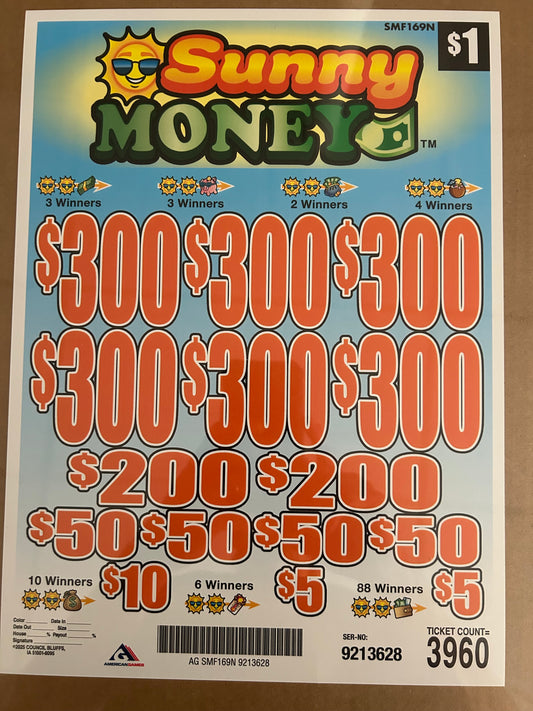 Sunny Money $1 3960ct 6-$300 Instant Pull Tabs