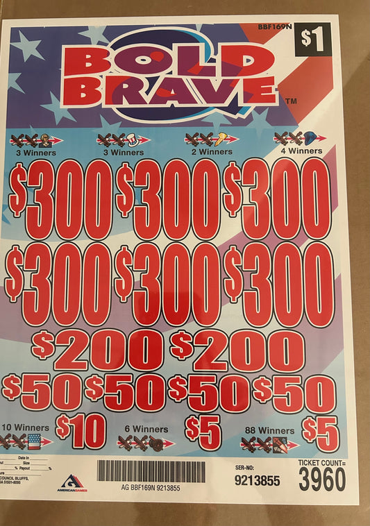 Bold & Brave $1 3960ct 6-$300 Instant Pull Tabs