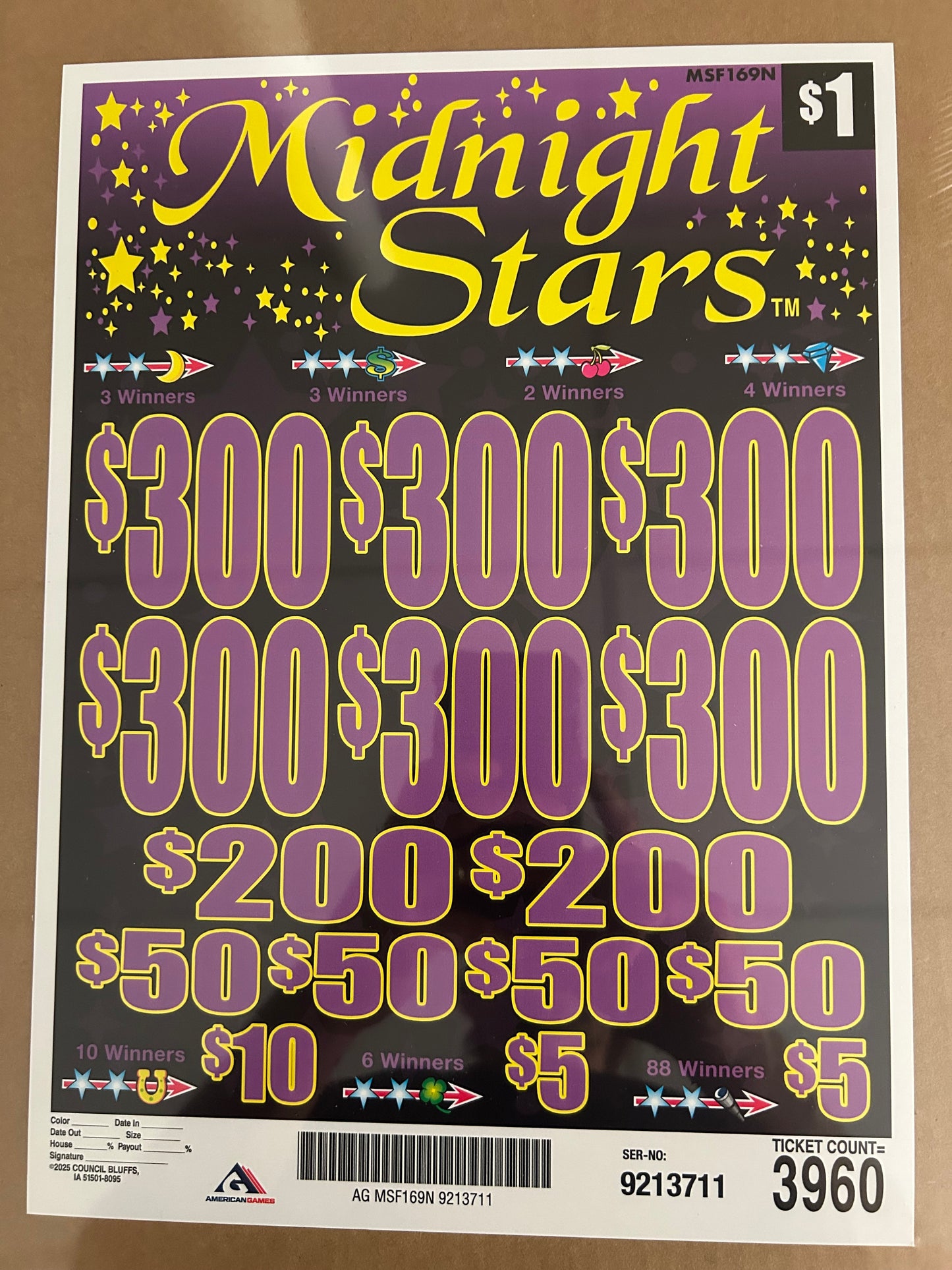 Midnight Stars $1 3960ct 6-$300 Instant Pull Tabs