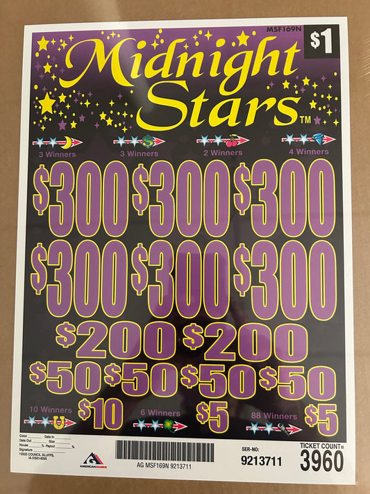 Midnight Stars $1 3960ct 6-$300 Instant Pull Tabs