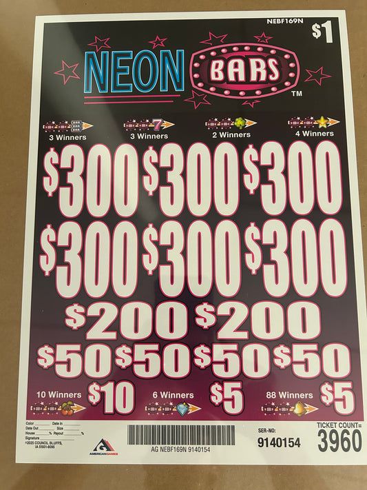 Neon Bars $1 3960ct 6-$300 Instant Pull Tabs
