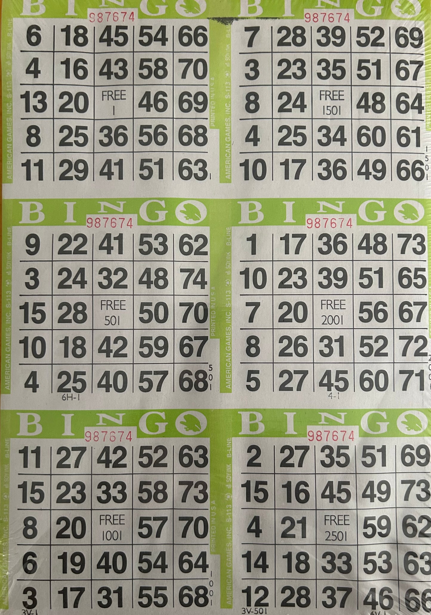 Lime 6on Vertical Bingo Paper 500 Sheets