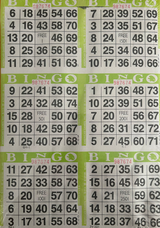 Lime 6on Vertical Bingo Paper 500 Sheets