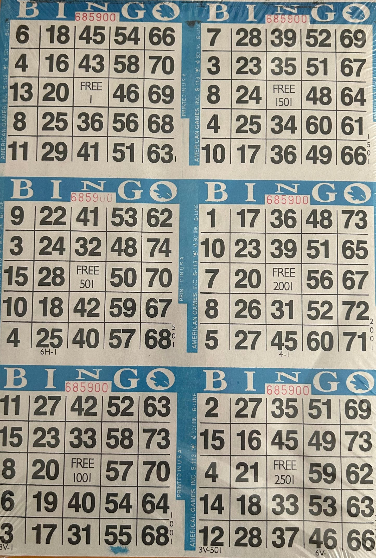 Blue 6on Vertical Bingo Paper 500 Sheets