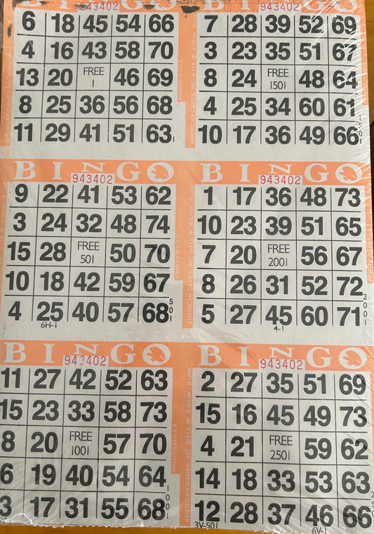 Peach 6on Vertical Bingo Paper 500 Sheets