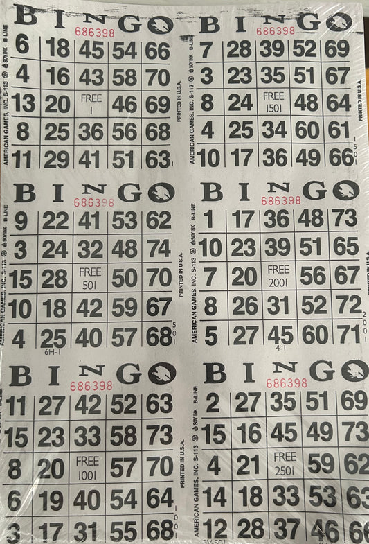 White 6on Vertical Bingo Paper 500 Sheets