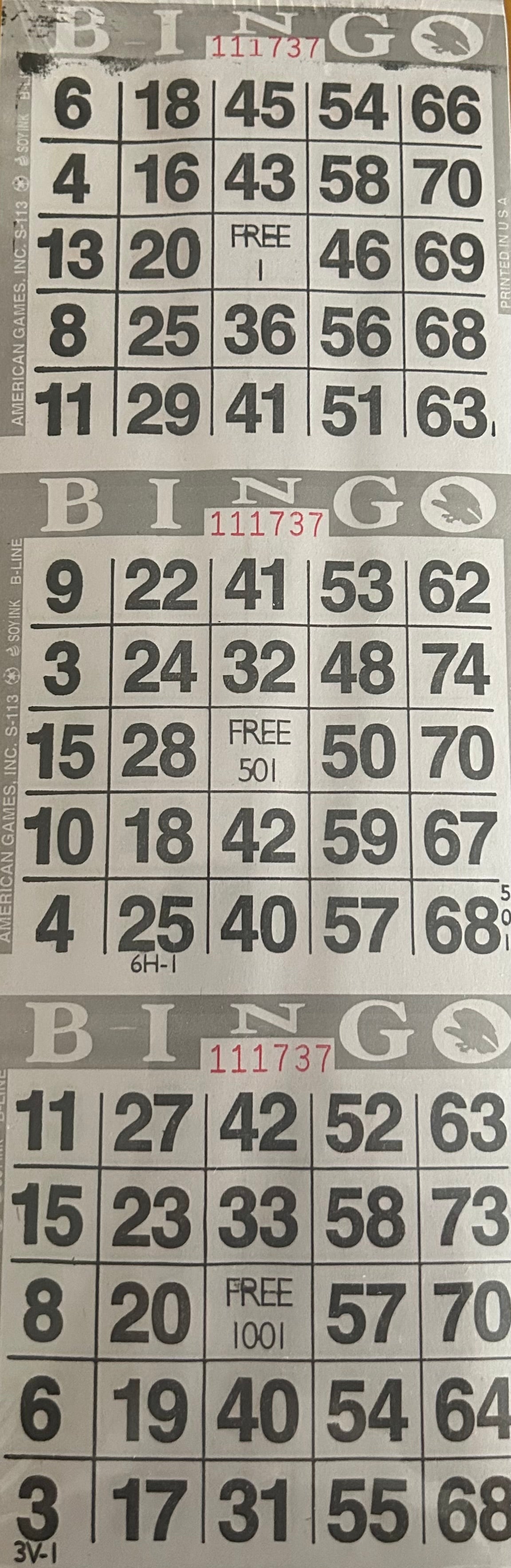 Grey 3on Vertical Bingo Paper 1000 Paper Strips