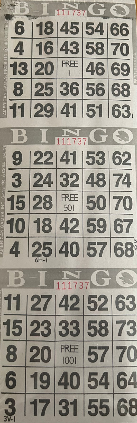 Grey 3on Vertical Bingo Paper 1000 Paper Strips