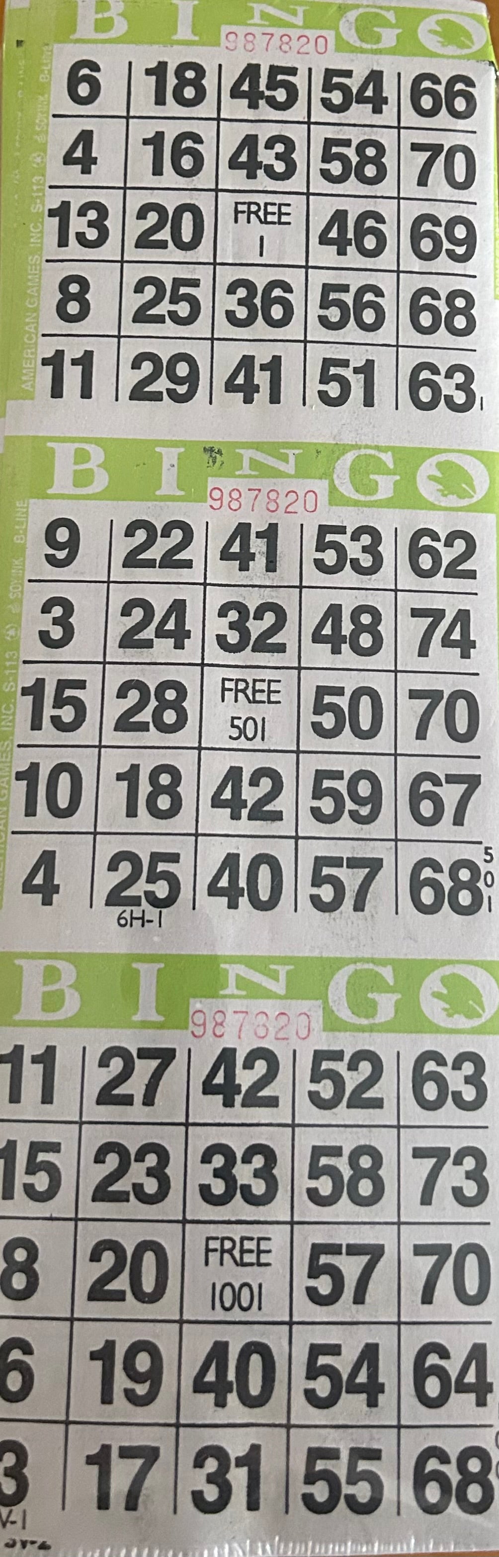 Lime 3on Vertical Bingo Paper 1000 Paper Strips