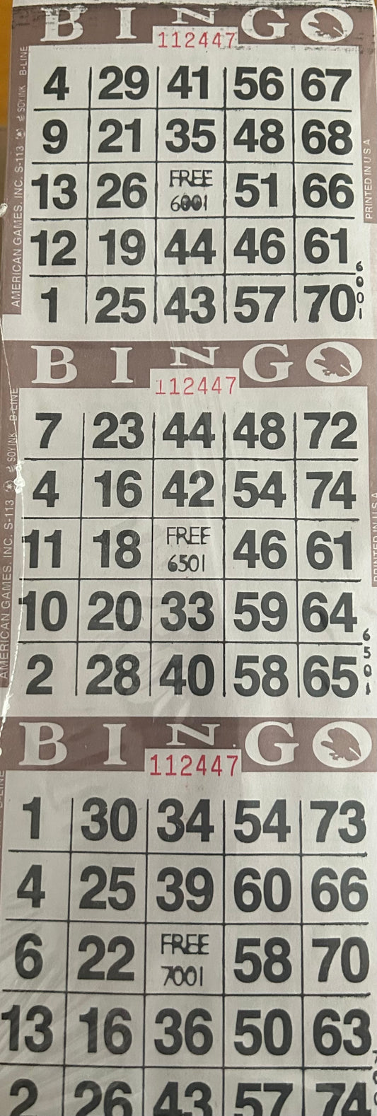 Brown 3on Vertical Bingo Paper 1000 Paper Strips