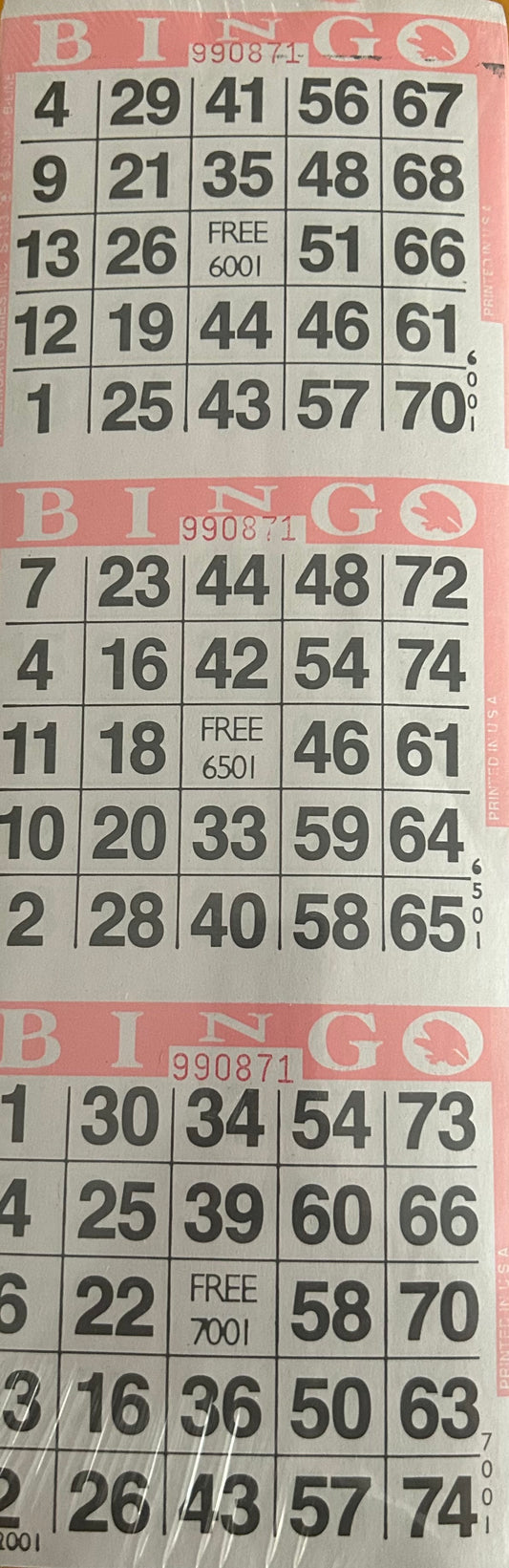 Pink 3on Vertical Bingo Paper 1000 Paper Strips