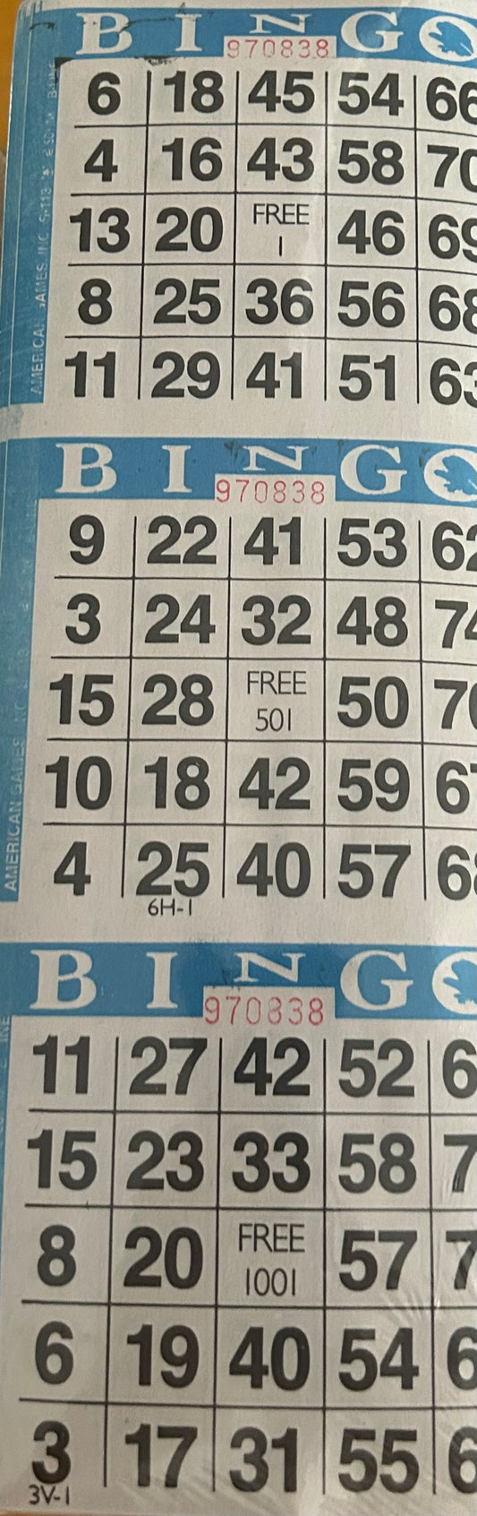 Blue 3on Vertical Bingo Paper 1000 Paper Strips