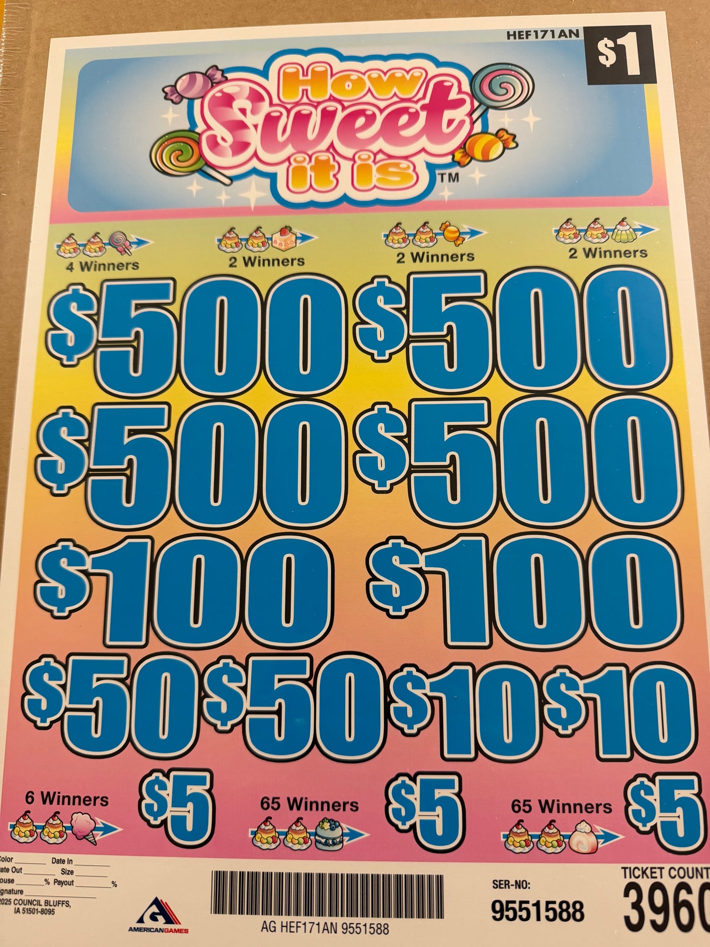 How Sweet it is 3960ct 4-$500 Instant Pull Tabs