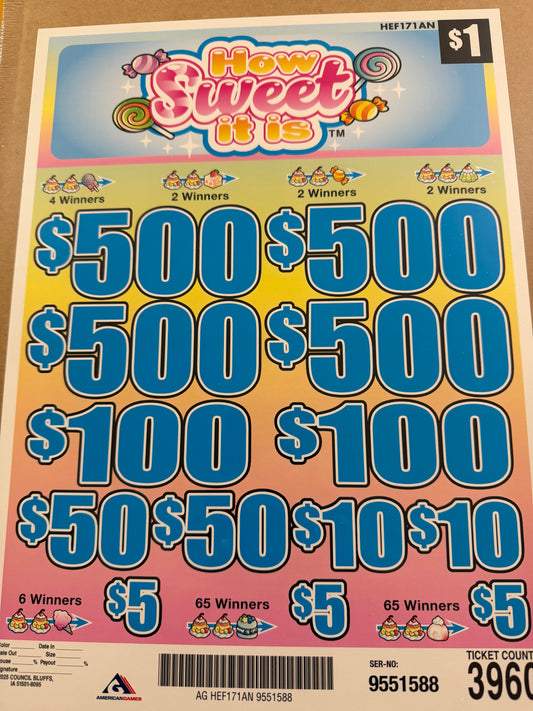How Sweet it is 3960ct 4-$500 Instant Pull Tabs