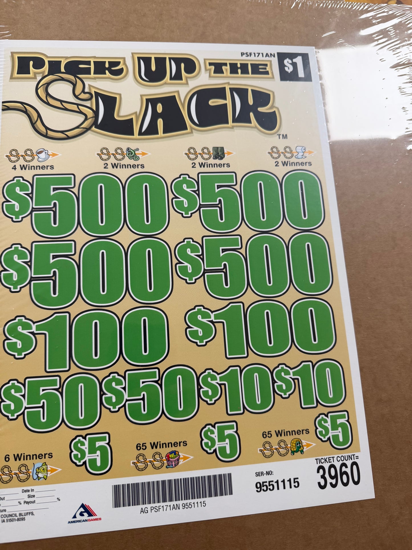 Pick up the Slack 3960ct 4-$500 Instant Pull Tabs