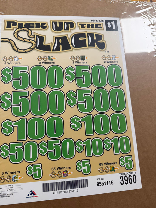 Pick up the Slack 3960ct 4-$500 Instant Pull Tabs