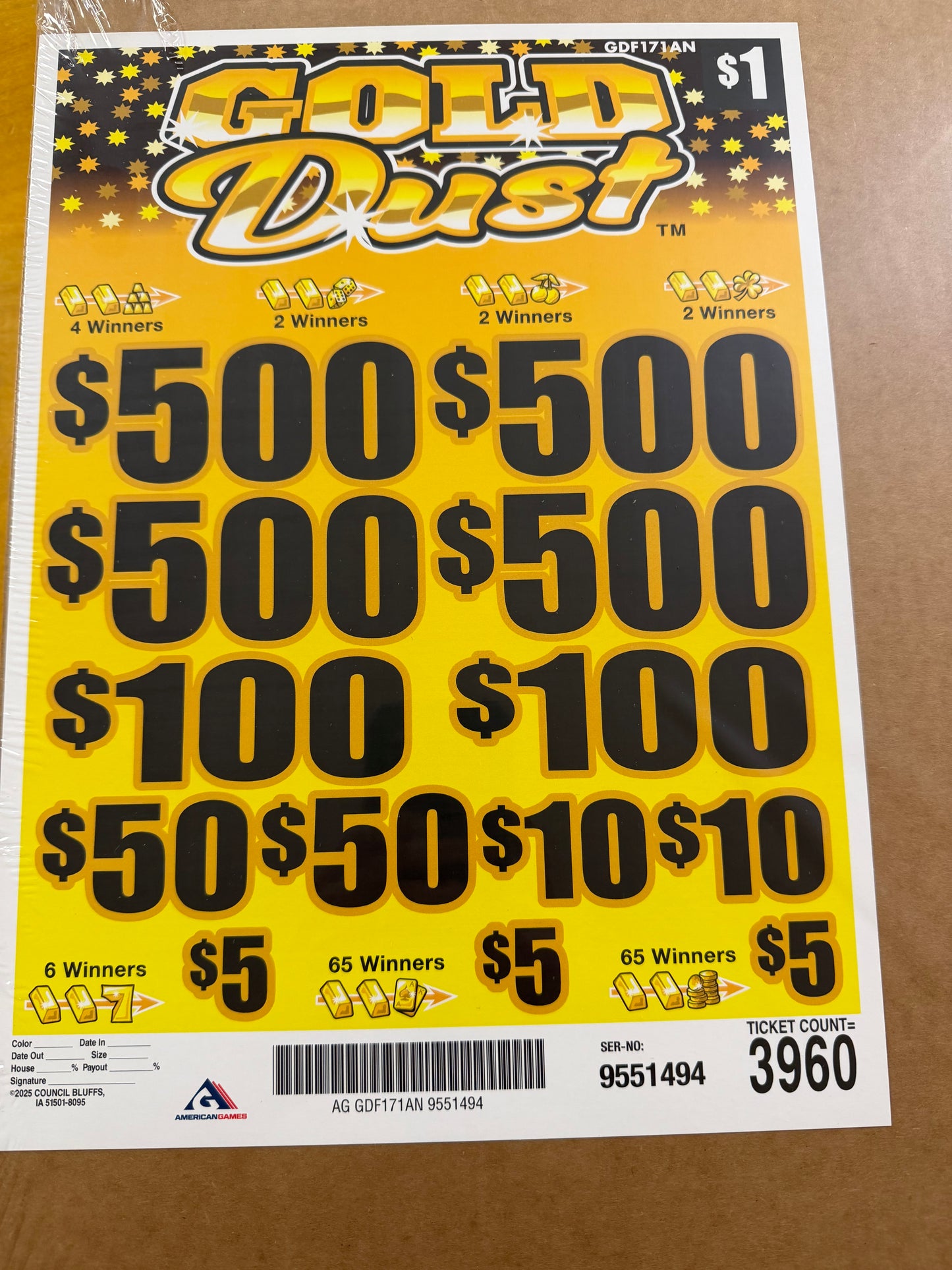 Gold Dust 3960ct 4-$500 Instant Pull Tabs