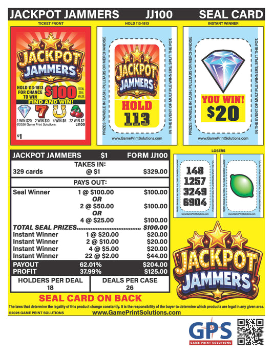 Jackpot Jammers 329ct Seal Game Pull Tabs