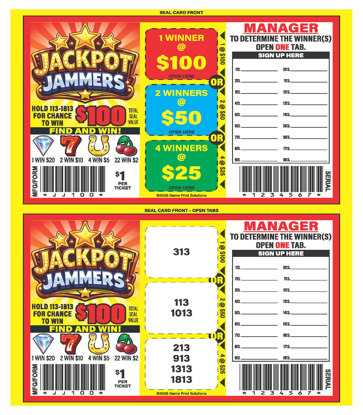 Jackpot Jammers 329ct Seal Game Pull Tabs