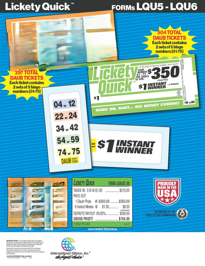 Lickety Quick 510ct Daub Game Pull Tabs – YoungCoLLC