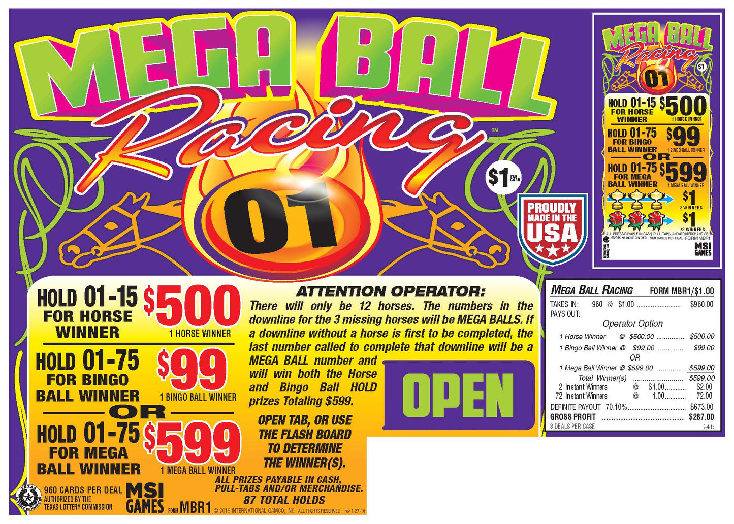 Mega Ball Racing 960ct Seal Game Pull Tabs