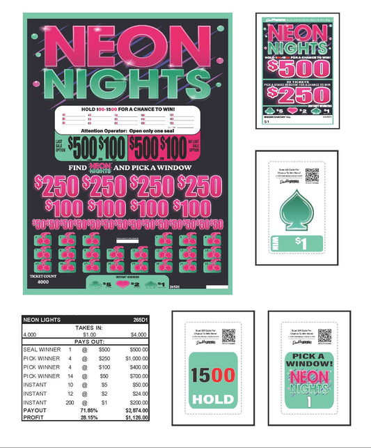 Neon Nights 4000ct Last Sale One Pack Bonus Board Pull Tabs