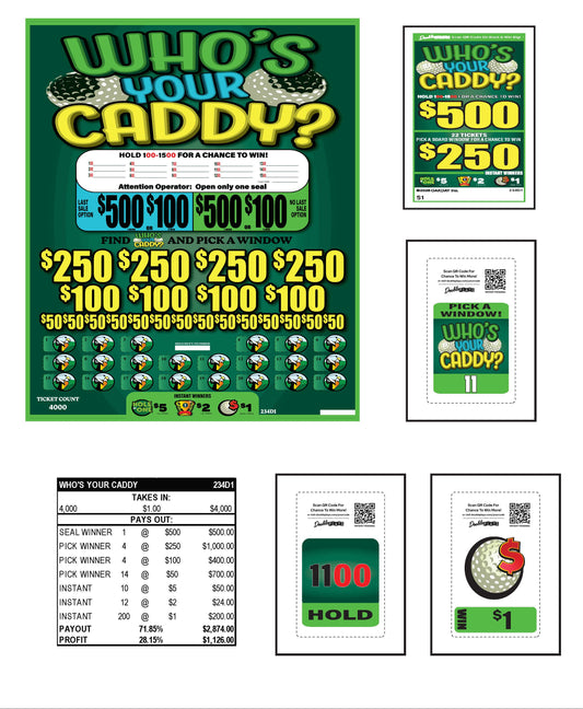 Who's Your Caddy 4000ct Last Sale One Pack Bonus Board Pull Tabs