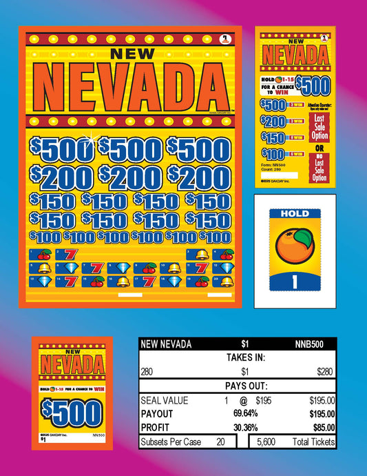 New Nevada 280ct Subset Bonus Board Pull Tabs