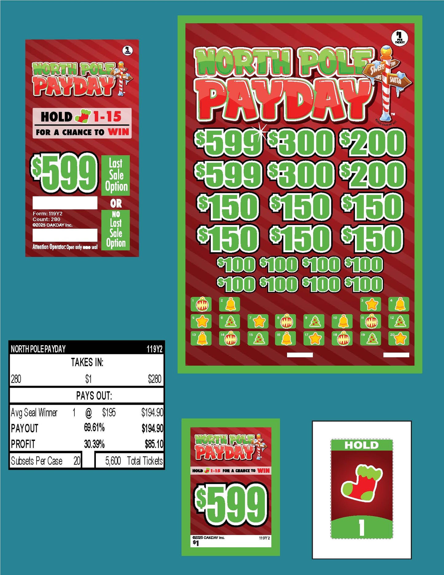 North Pole Payday 280ct Subset Bonus Board Pull Tabs