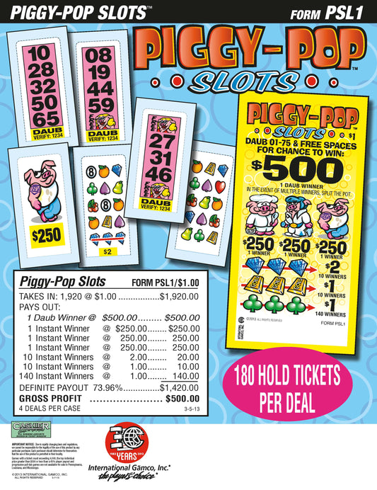 Piggy-Pop Slots 1920ct Daub Ticket Pull Tabs