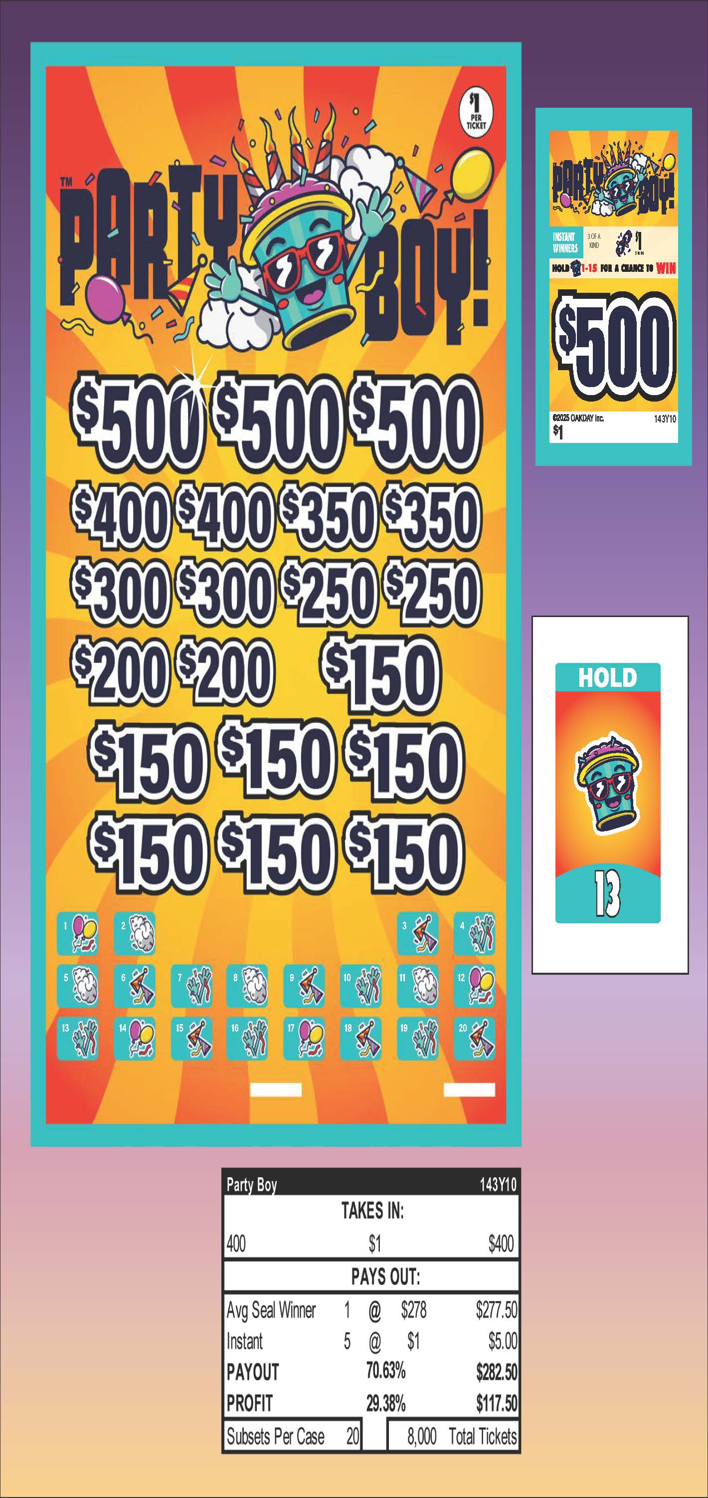 Party Boy 400ct Subset Bonus Board Pull Tabs