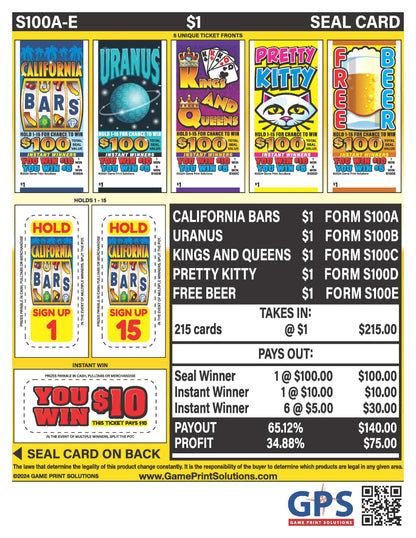 Pretty Kitty 215ct Seal Game Pull Tabs