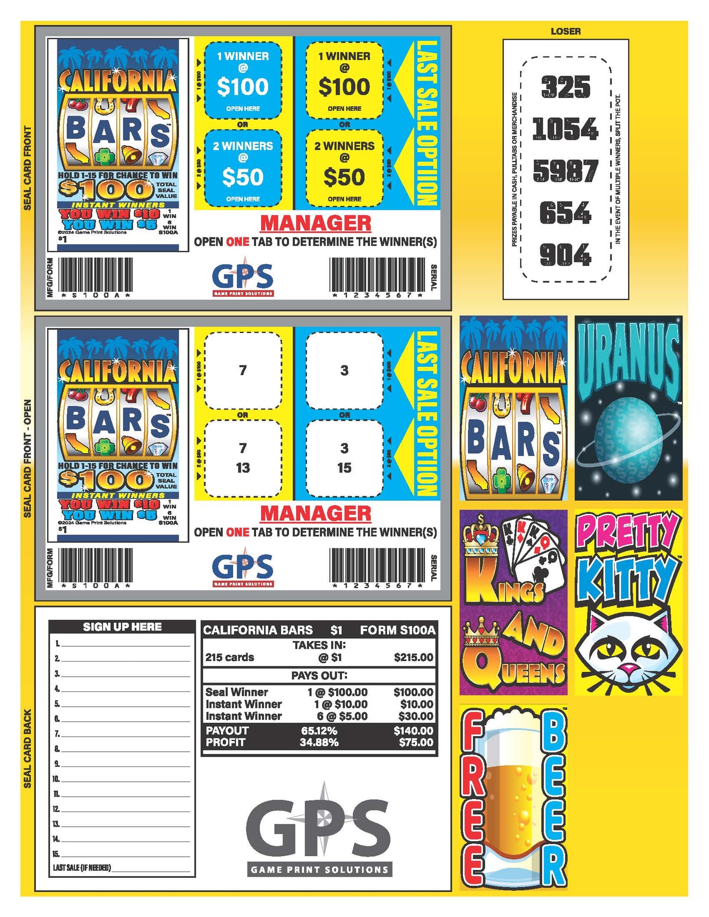 Pretty Kitty 215ct Seal Game Pull Tabs