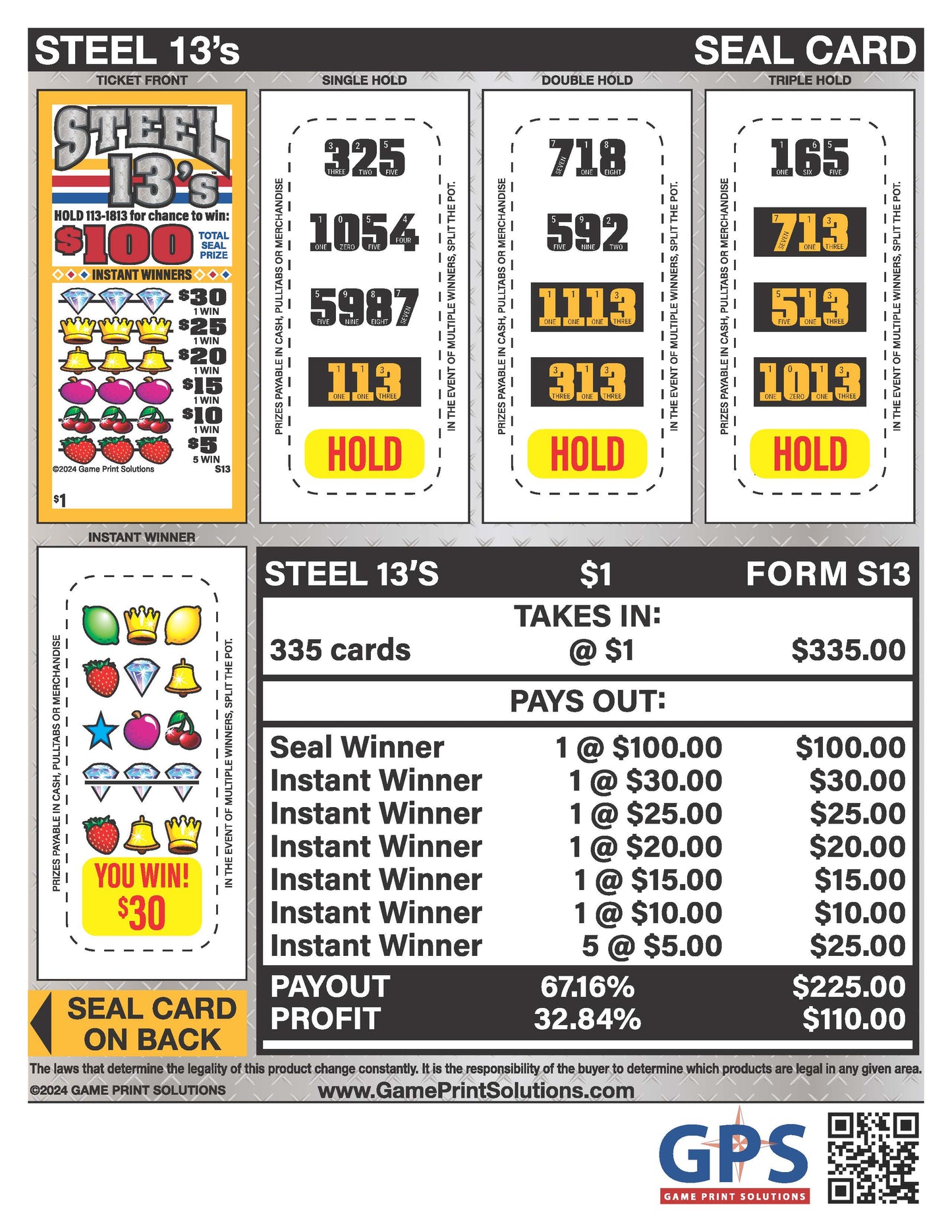 Steele 13's Seal Game Pull Tabs