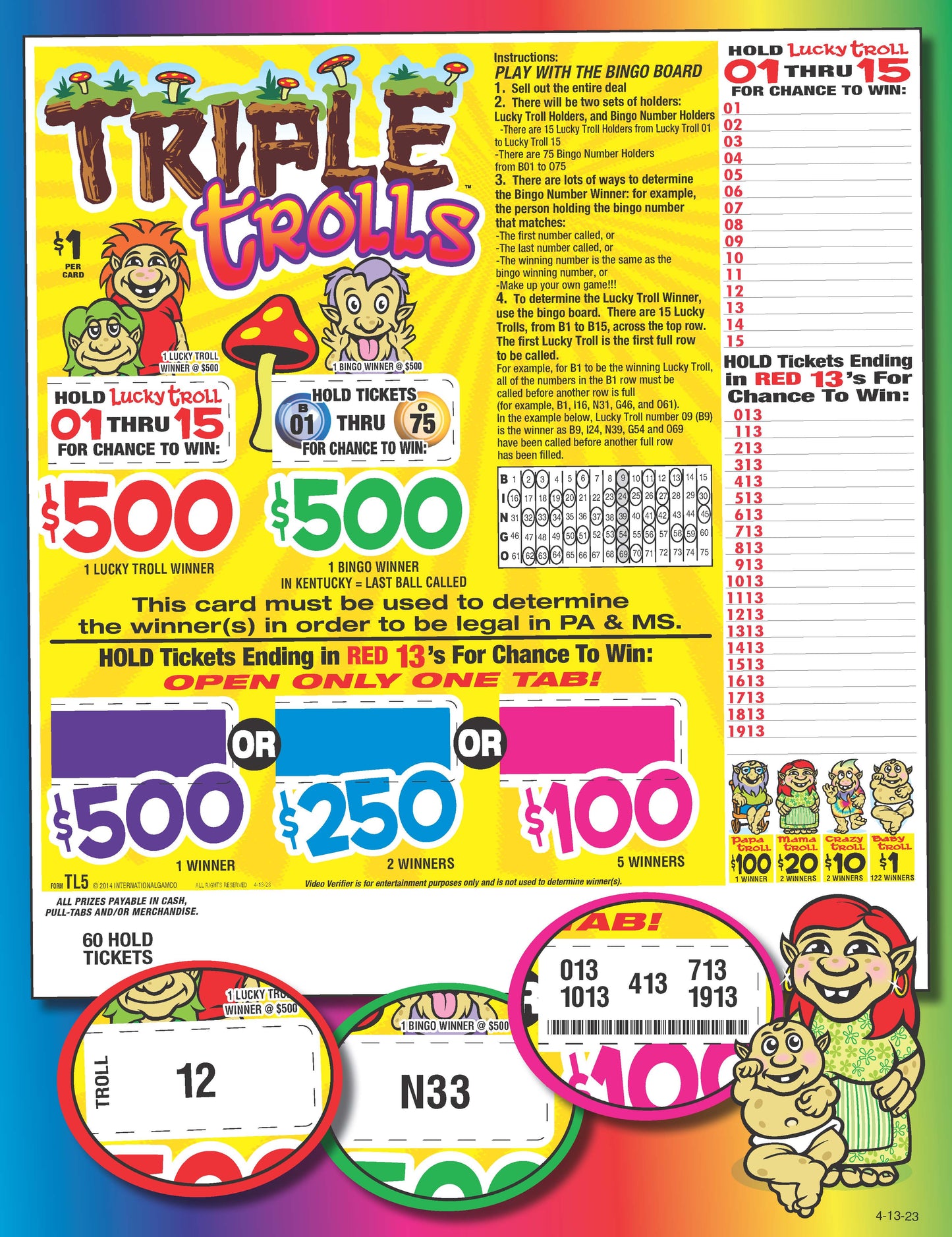 Triple Trolls 2450ct Seal Game Pull Tabs