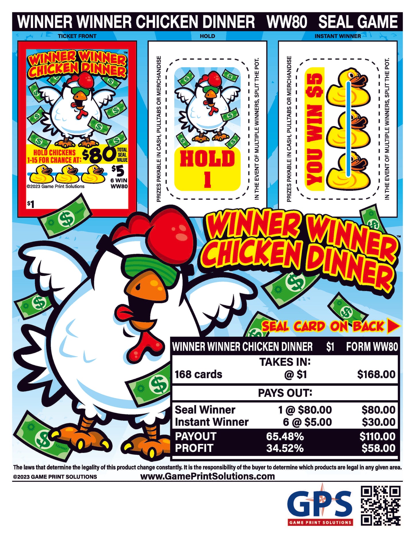 Winner Winner Chicken Dinner 168ct Seal Game Pull Tabs