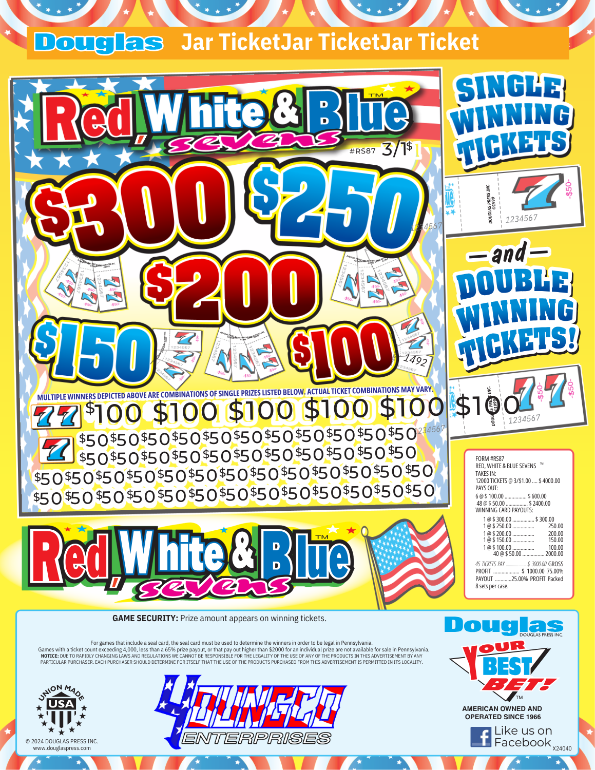 red, white, and blue sevens pull tab