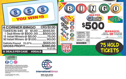 4 Corners Bingo 945ct Daub Tickets Pull Tabs