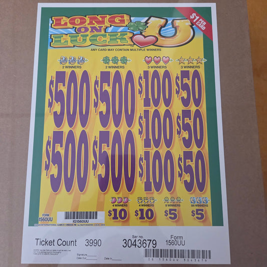 Long On Luck $1 3990ct 4-$500 instant Pull Tabs