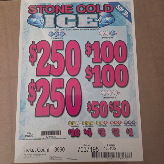 Stone Cold Ice $0.50 3990ct 2-$250 Instant Pull Tabs