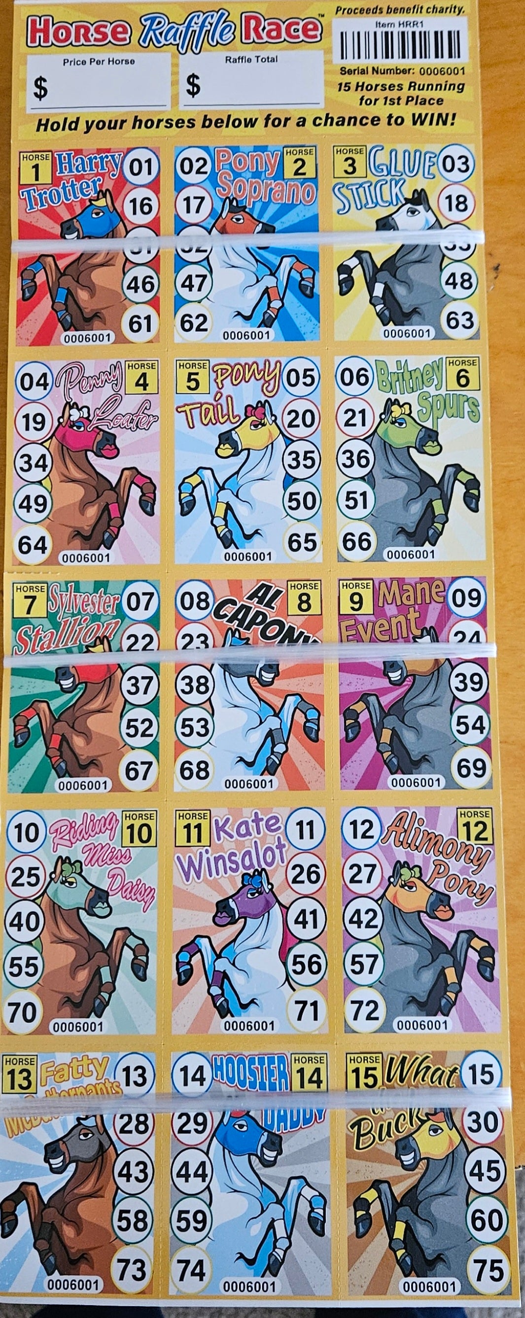 Pull Tab Raffle Horse Raffle Race 15 Horses 50 Sheets per Book Pull Tabs β YoungCoLLC