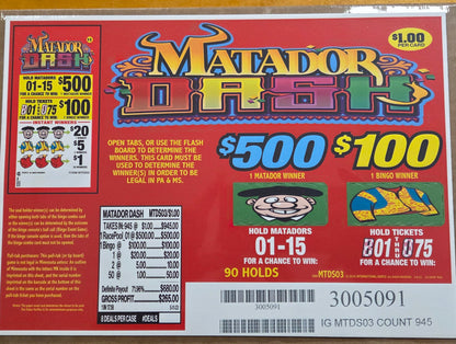 Matador Dash 945ct Seal Game Pull Tabs