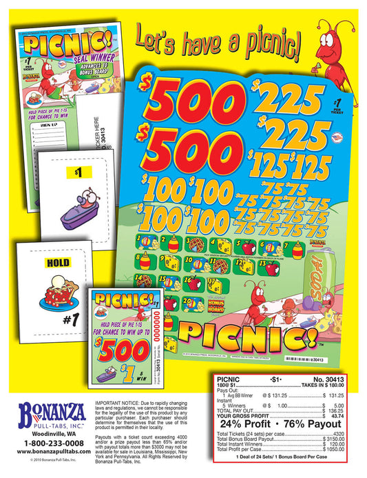 Picnic 180ct Bonus Board Pull Tabs