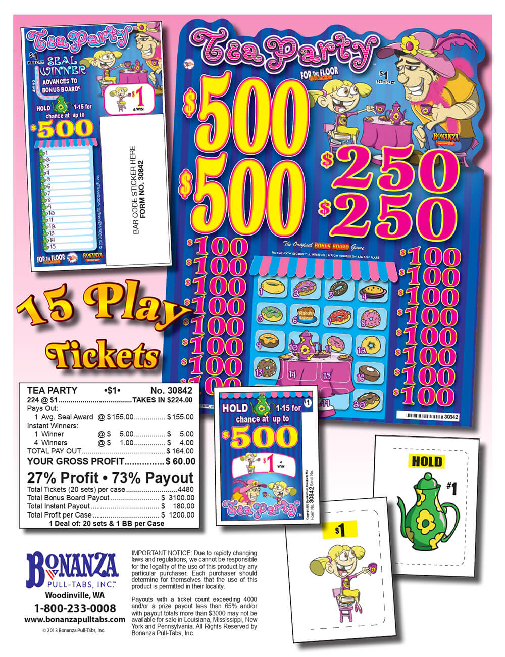 Tea Party 224ct Bonus Board Pull Tabs