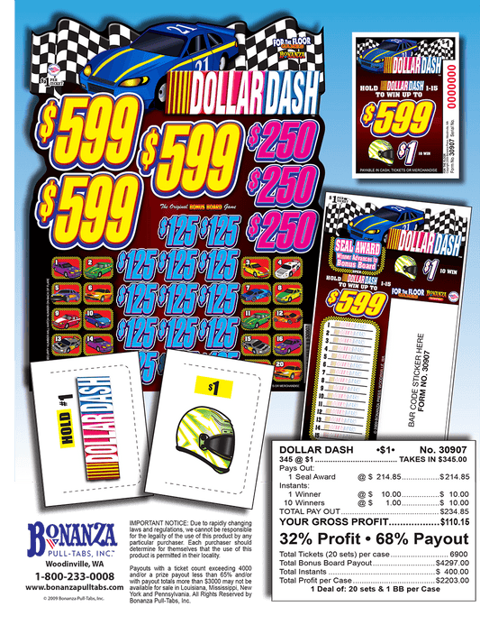 Dollar Dash 345ct Bonus Board Pull Tabs