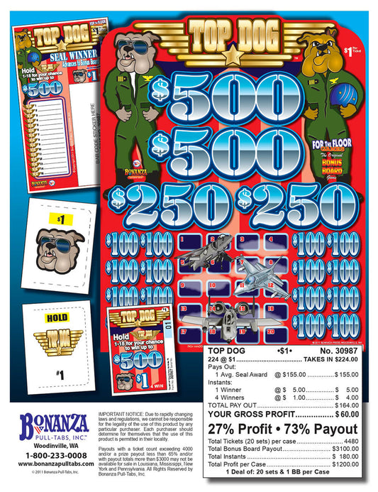 Top Dog 224ct Bonus Board Pull Tabs