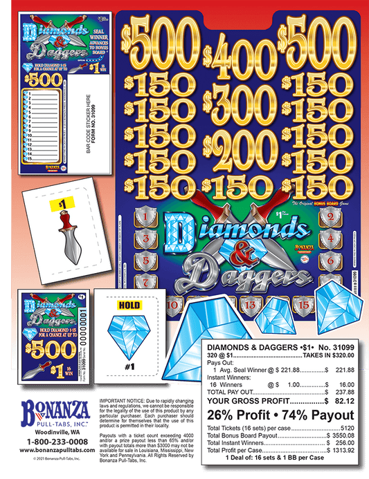 Diamonds and Daggers 320ct Bonus Board Pull Tabs
