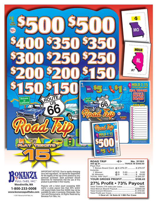 Road Trip 400ct Bonus Board Pull Tabs