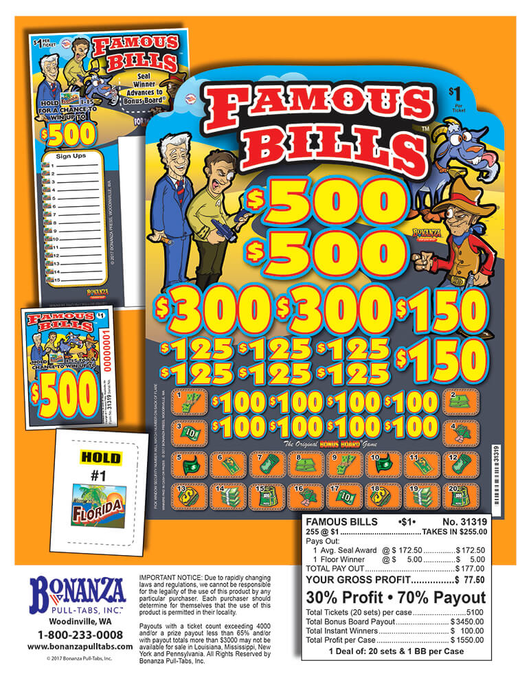 Famous Bills 255ct Bonus Board Pull Tabs