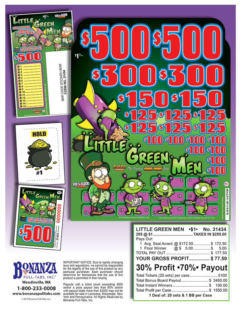 Little Green Men 255ct Bonus Board Pull Tabs